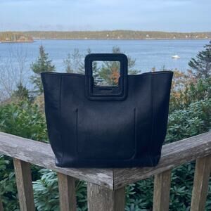 TMRW Studio Black Leather Square Handle Structured Satchel Bag